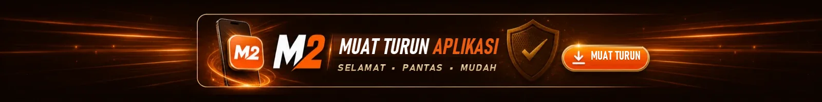 Sepanduk muat turun aplikasi M2 bertulis selamat, pantas, mudah