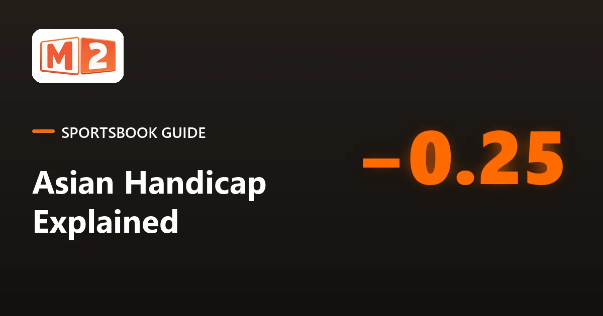 M2 sportsbook guide card: Asian handicap explained, with a quarter line of minus 0.25